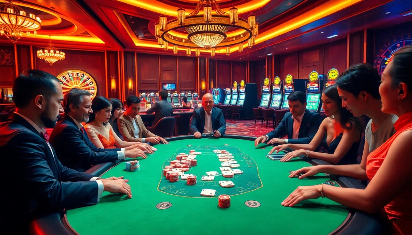 Experience the thrill of chơi game mmoo at an exciting poker table with vibrant chips.