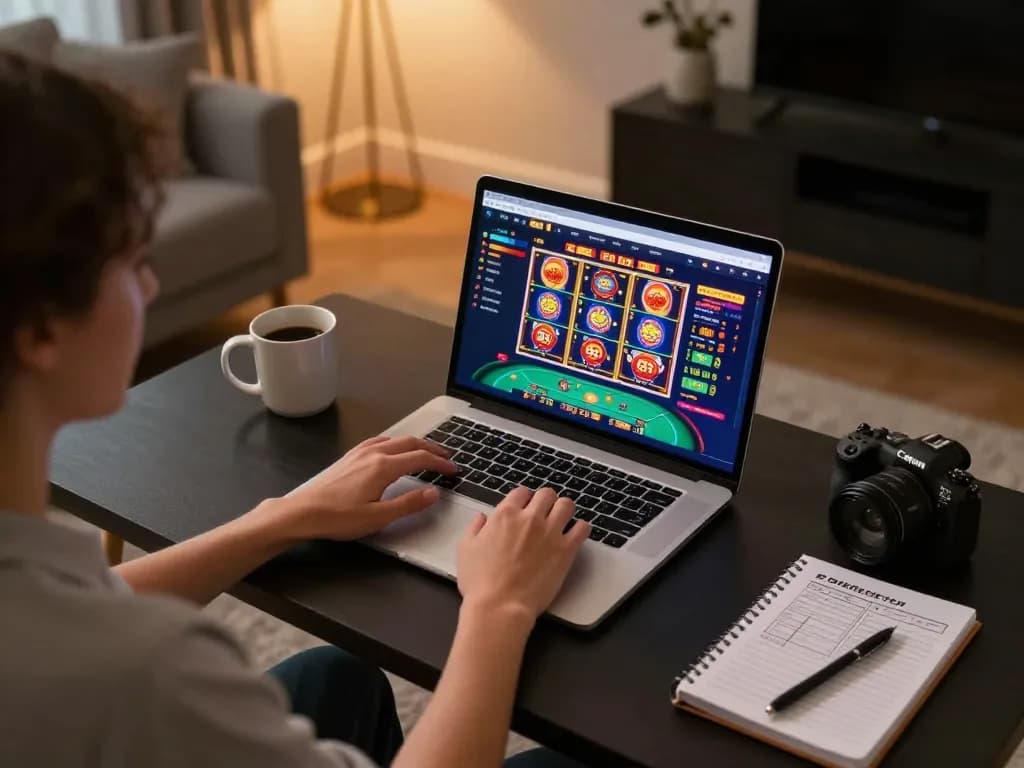 Engaging in online gaming with God55 casino interface on laptop, showcasing strategic gameplay atmosphere