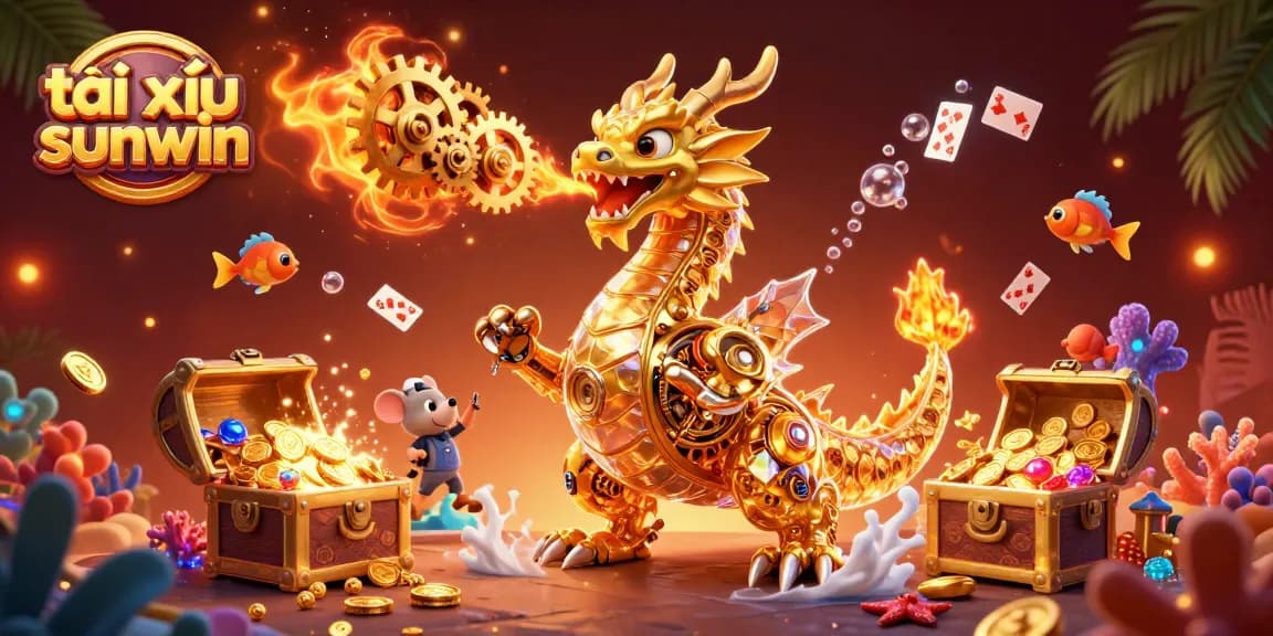 Experience the thrill of tài xỉu sunwin with a golden dragon and immersive casino elements.