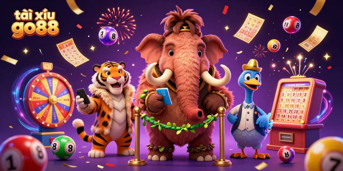 Engage in tài xỉu go88 with vibrant visual elements and characters in a dynamic casino scene.
