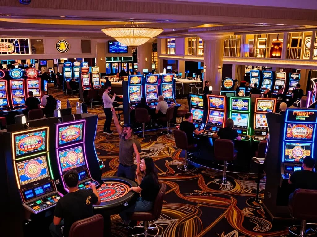 Engaged players enjoying various games at casinosscope in a vibrant Las Vegas casino atmosphere