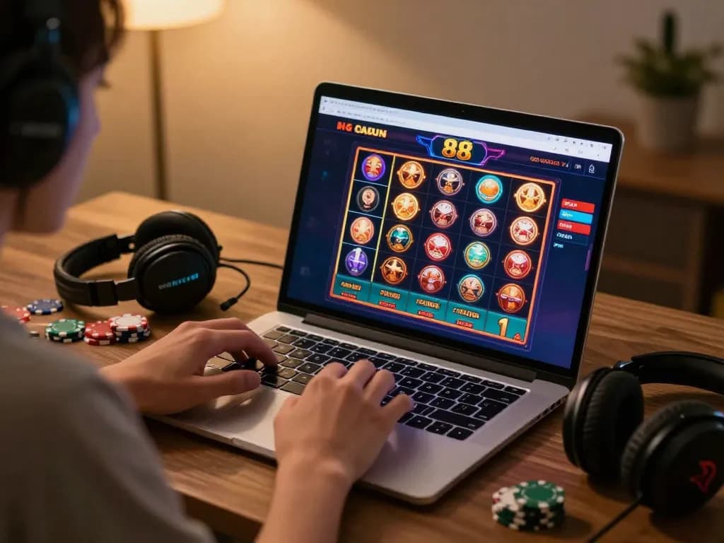 Engaging in exciting gameplay on open 88 online casino interface in a cozy home environment