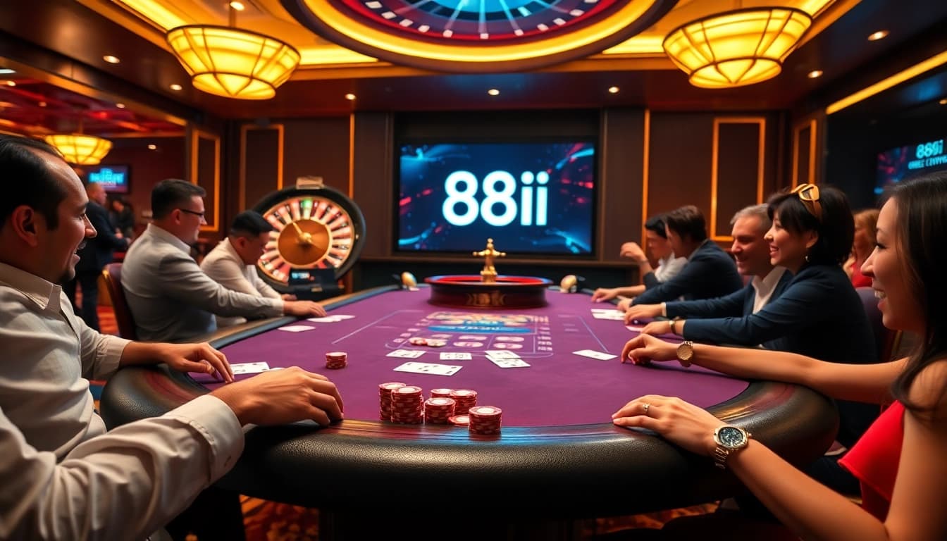 Experience high-stakes excitement at 88i poker table, players engaged in thrilling gameplay.