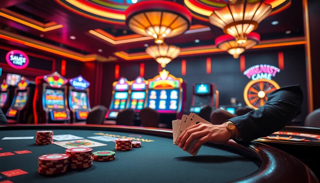 A player in a luxury casino enjoys exciting games like blackjack and roulette at KK55.blue.