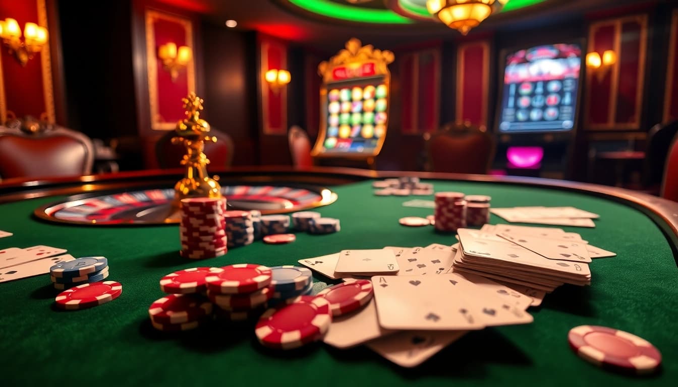 Experience high-stakes gaming excitement with rikvip, featuring poker chips and roulette.