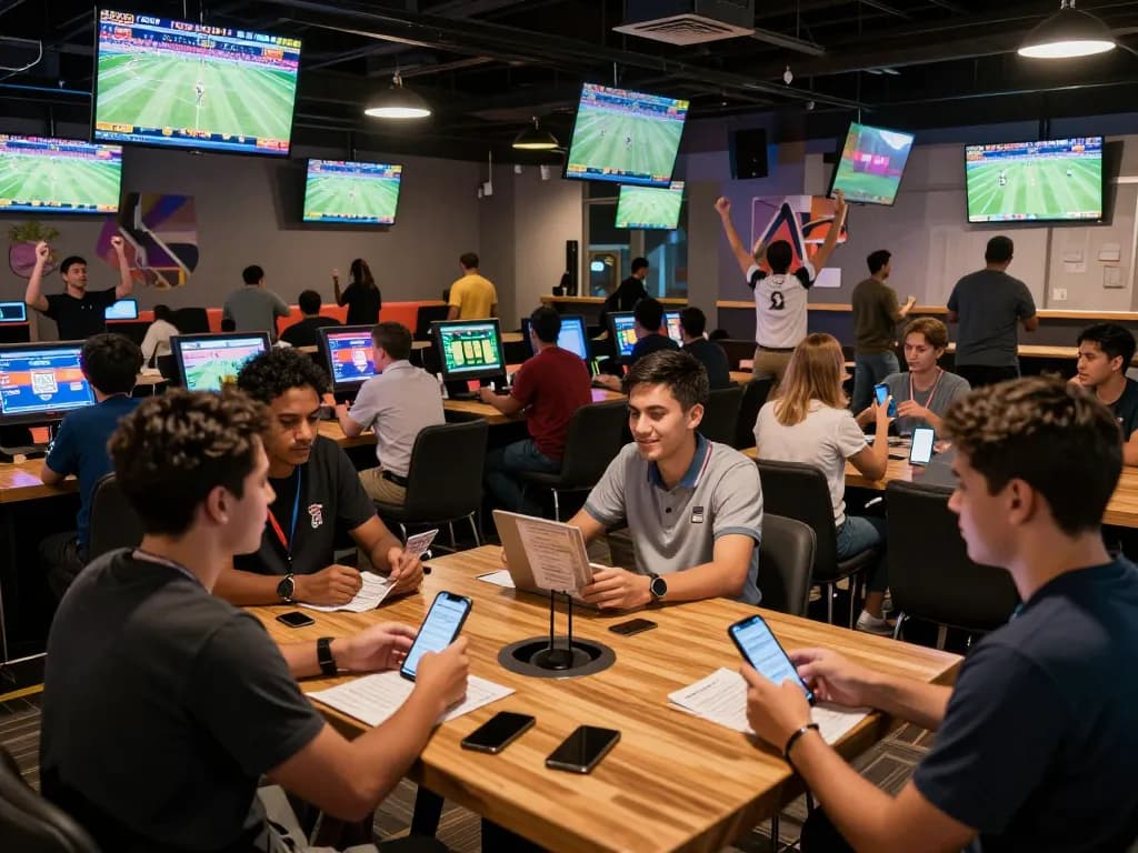Experience kèo nhà cái trực tiếp in a lively sports betting venue with engaged fans and live odds.