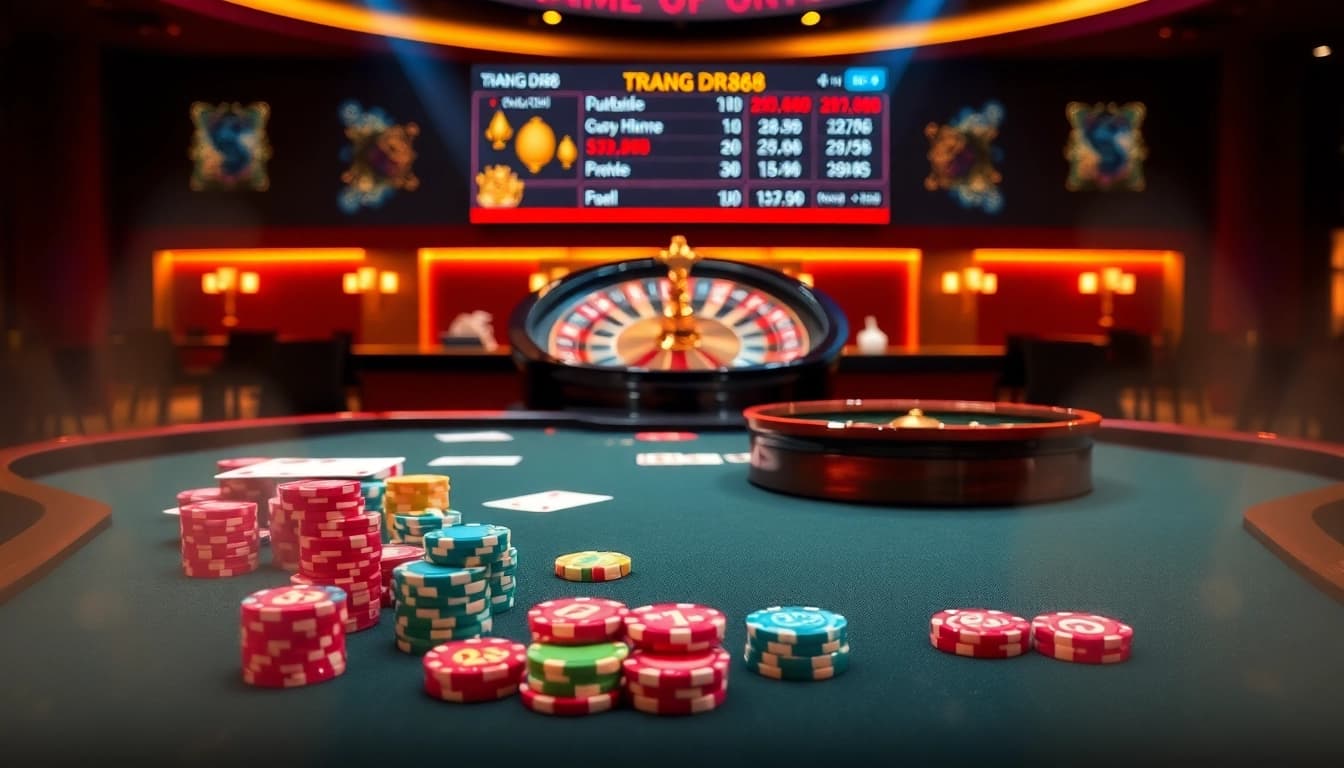 Experience thrilling actions at the trang dr88 casino table with vibrant chips and cards.