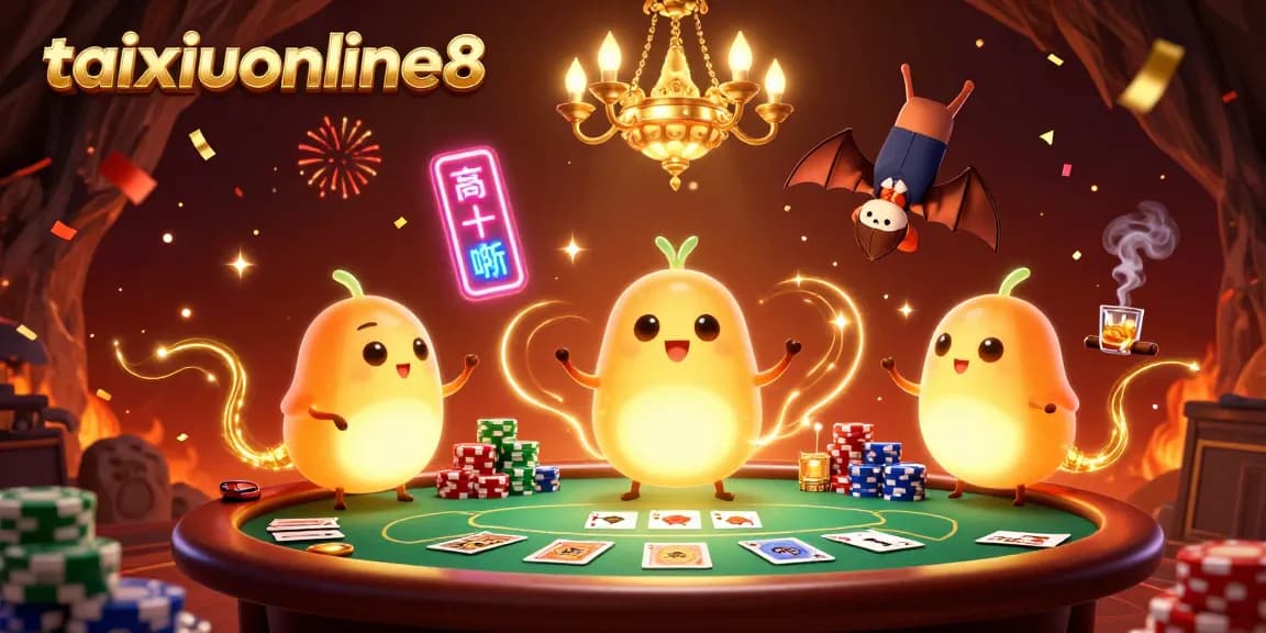 Join the fun at taixiuonline8 with vibrant glowworms illuminating a thrilling casino scene.
