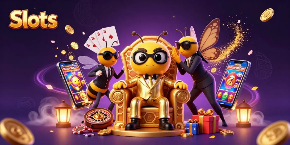 Spin colorful Slots with rewards galore in this captivating casino scene featuring a bumblebee mob boss.