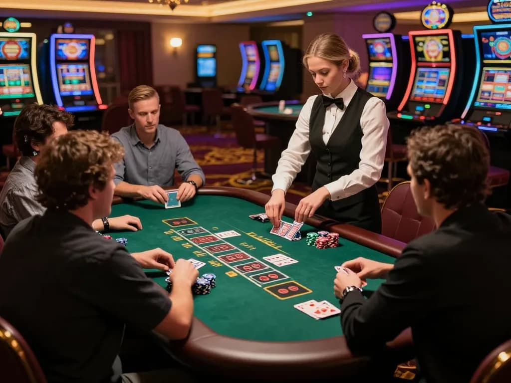 Players enjoying an exciting game of blackjack at open 88 casino with vibrant atmosphere