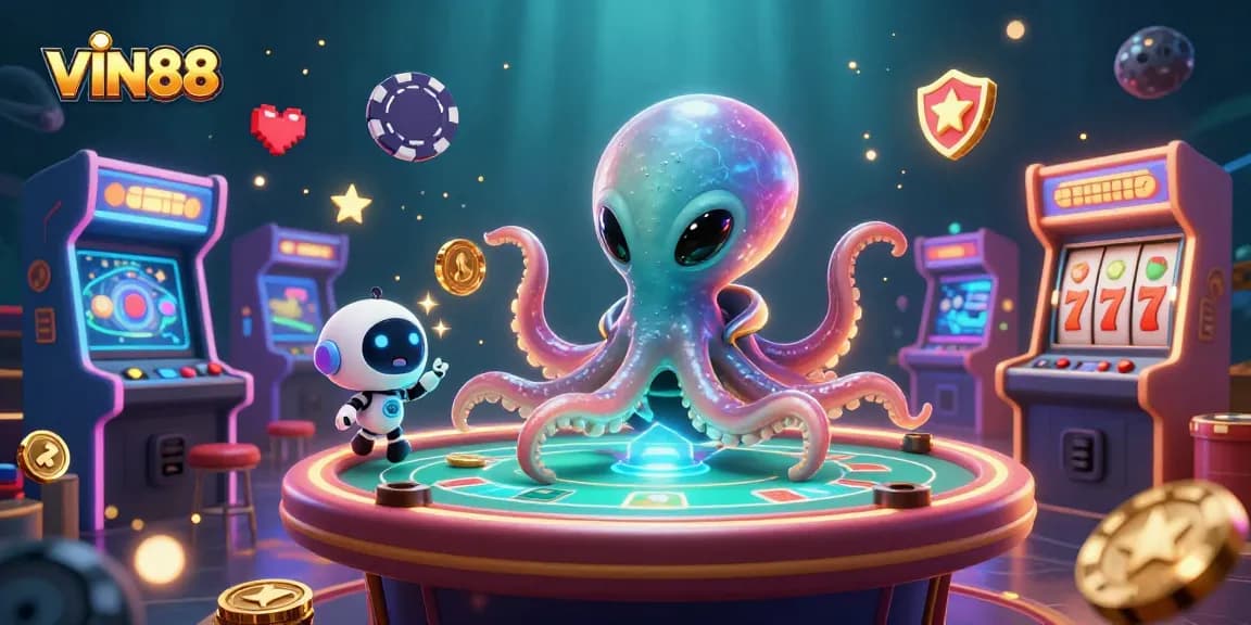 Experience interactive fun and excitement at VIN88 with a colorful alien-themed casino gaming scene.