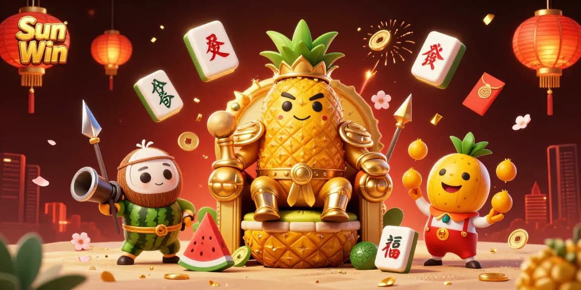 Experience thrilling gains with Sun Win's vibrant tropical casino scene, featuring the golden pineapple king and lively game elements.