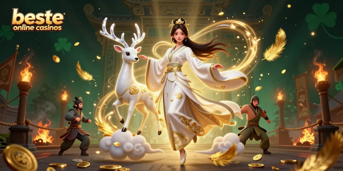 Experience the excitement of beste online casinos with dynamic game elements and captivating characters in a vibrant scene.