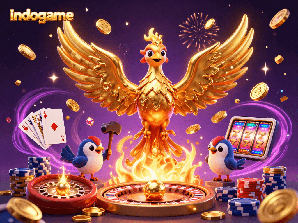 Experience excitement with indogame's golden phoenix and thrilling casino games in a dazzling scene.