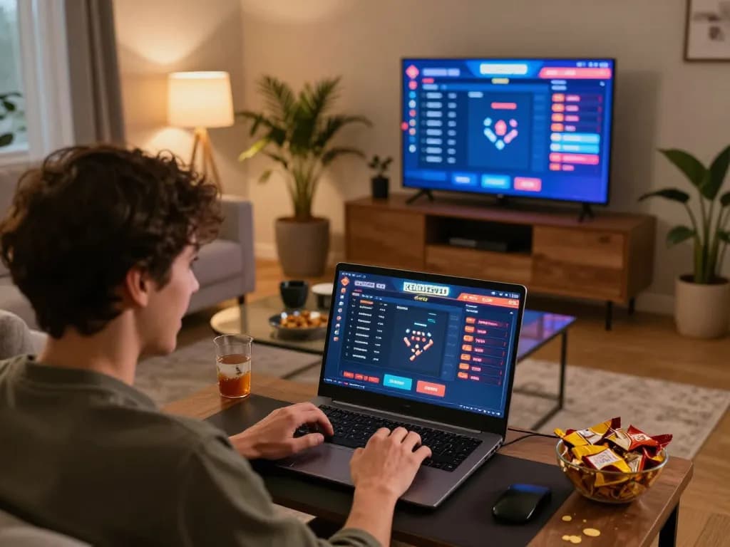 KENZOTOTO adegan permainan online dengan pemain yang bersemangat memasang taruhan di laptop