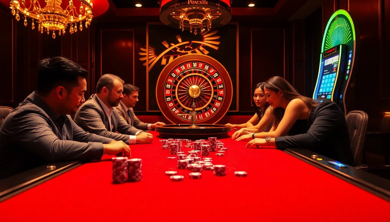 Players strategizing at a poker table, engaging with luxury elements of https://xx88.day/ gameplay.