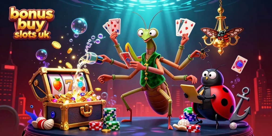 Engage with bonus buy slots uk featuring vibrant casino characters and dynamic gaming elements in a colorful 3D scene.