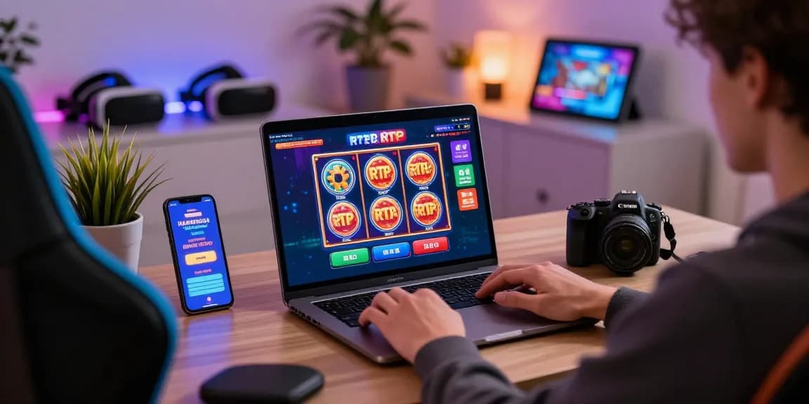 Player exploring new UK casino sites on a laptop in a stylish gaming setup.