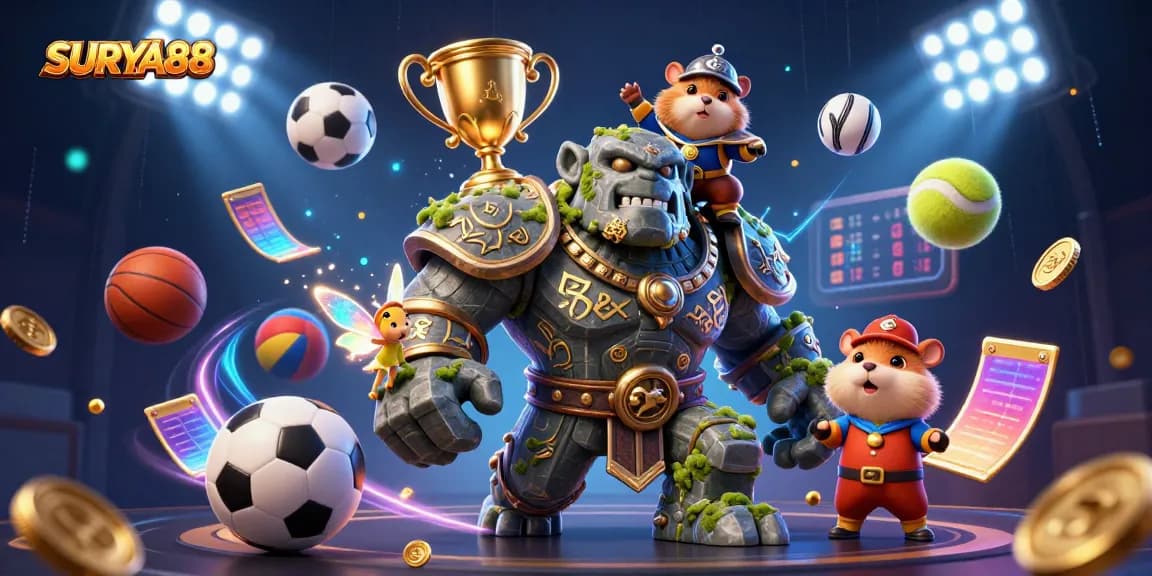 SURYA88 brings excitement to sports betting with dynamic characters and illustrated gaming elements