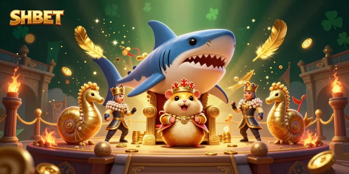 Engage in thrilling gameplay with SHBET's dynamic casino illustration featuring a fierce hamster king.