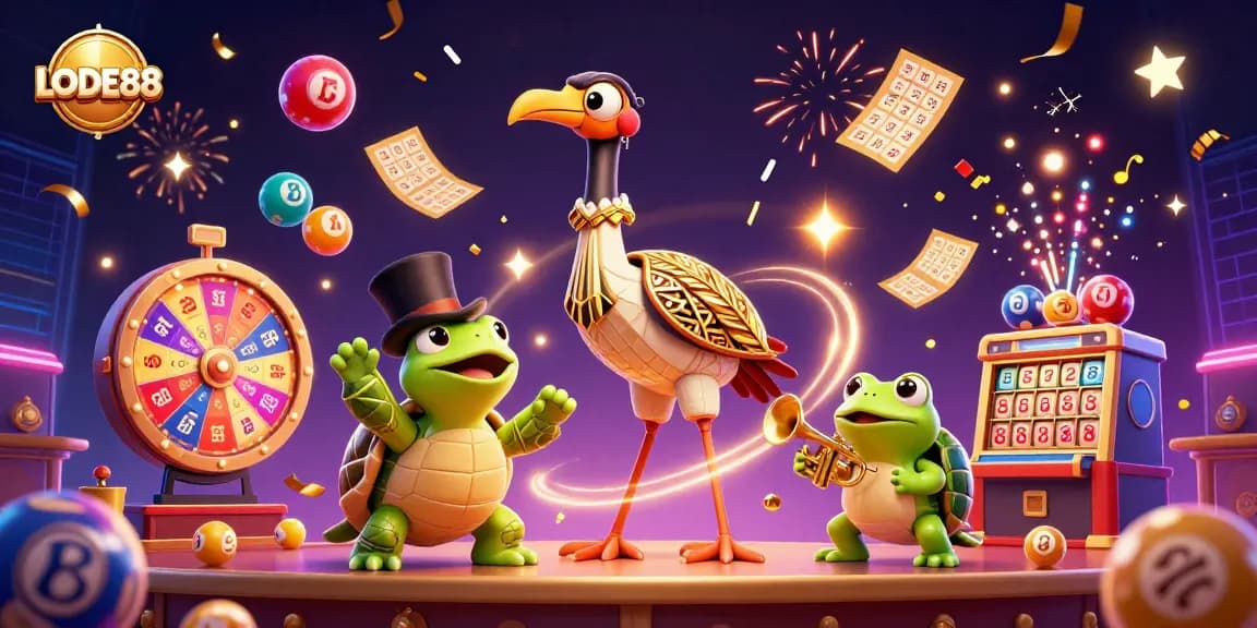 Win with LODE88 through engaging games and vibrant casino-themed illustration