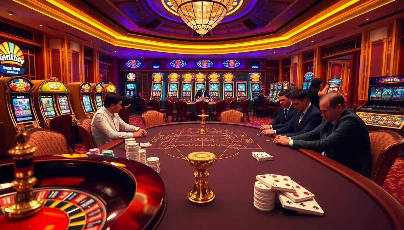 Players enjoying a thrilling game at mm88 casino's luxurious poker table.
