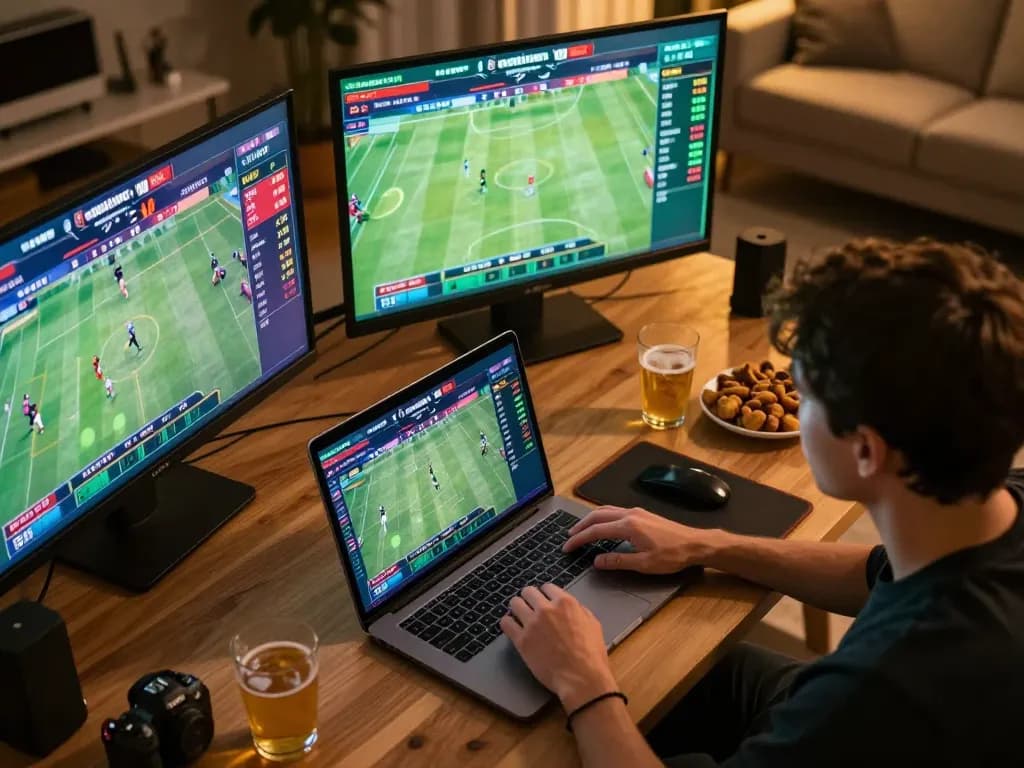 Watch gtatogel betting odds listed on multiple screens during an exciting sports betting session.