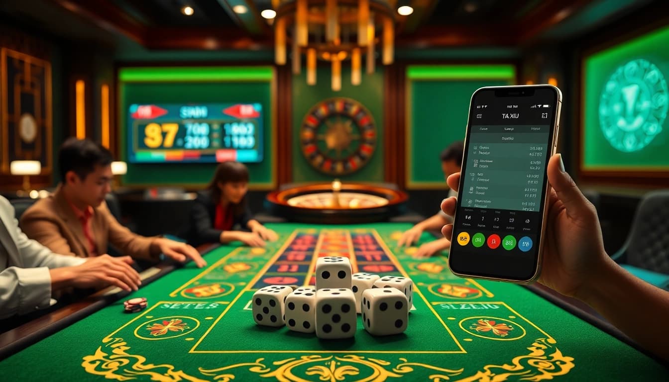 Experience the excitement of tai xiu online gaming at luxurious casino tables with vibrant designs.