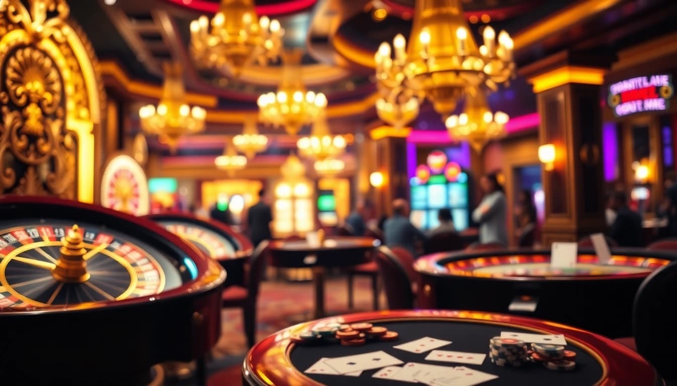 Experience the excitement of bro138 slot with a luxurious casino scene featuring vibrant machines and elegant gameplay.