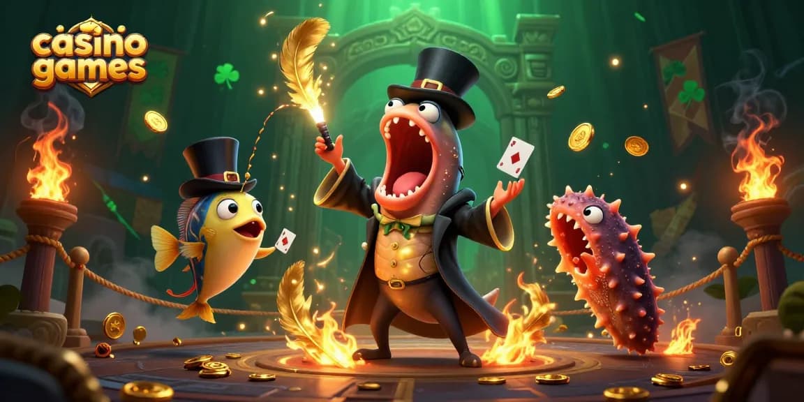 Casino games come alive in this magical underwater scene with vibrant characters and elements.