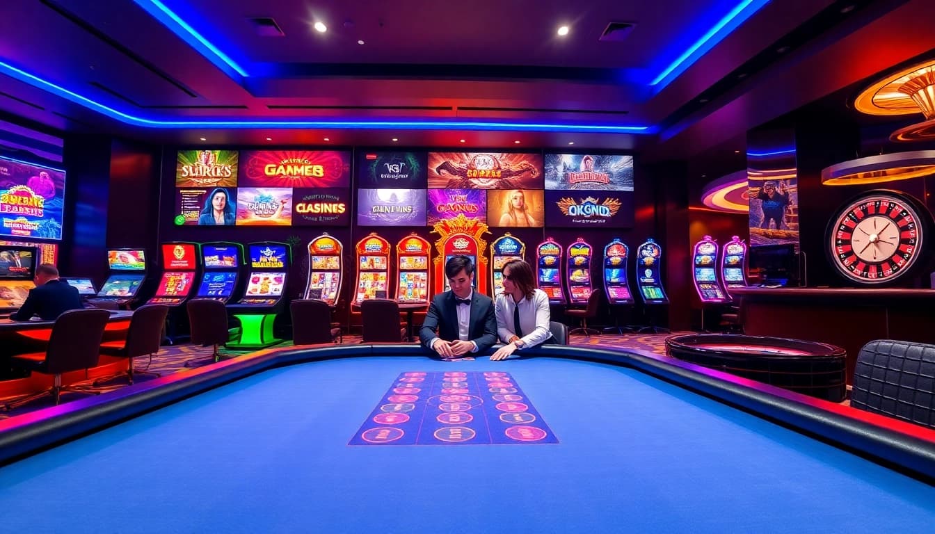 Exciting poker game scene at Nhà Cái OKWIN casino, showcasing vibrant colors and modern design.