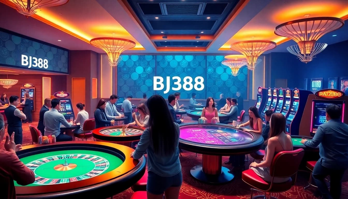 Experience thrilling gameplay at BJ388, featuring vibrant casino tables and high-stakes action.