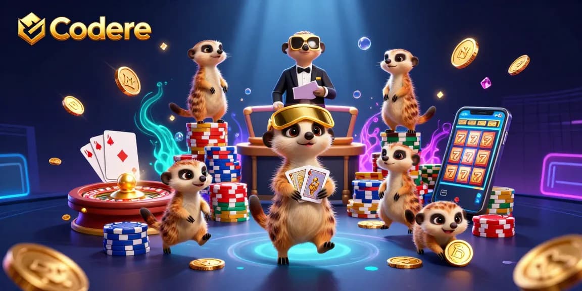 Experience the excitement of Codere with meerkats managing a casino filled with vibrant games and rich treasures.