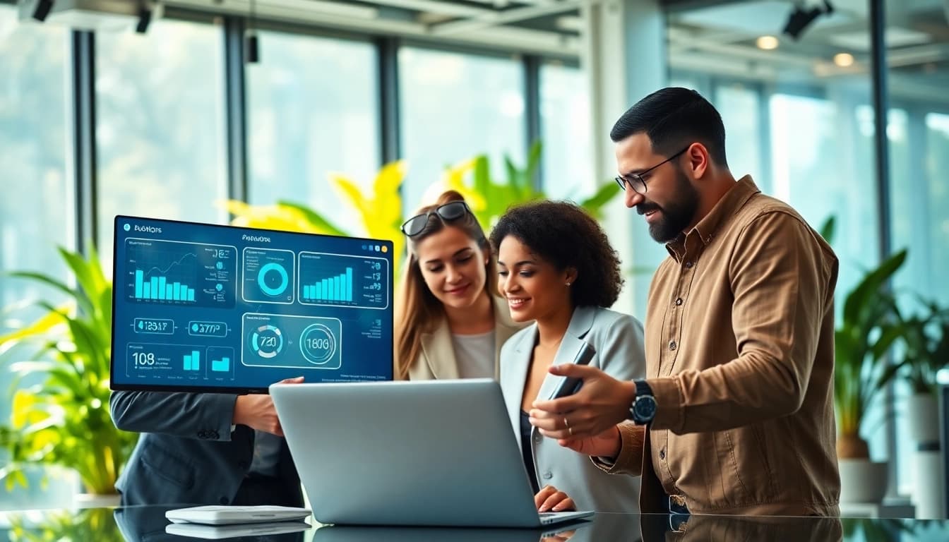 Business automation experts near me collaborating in a modern office environment.