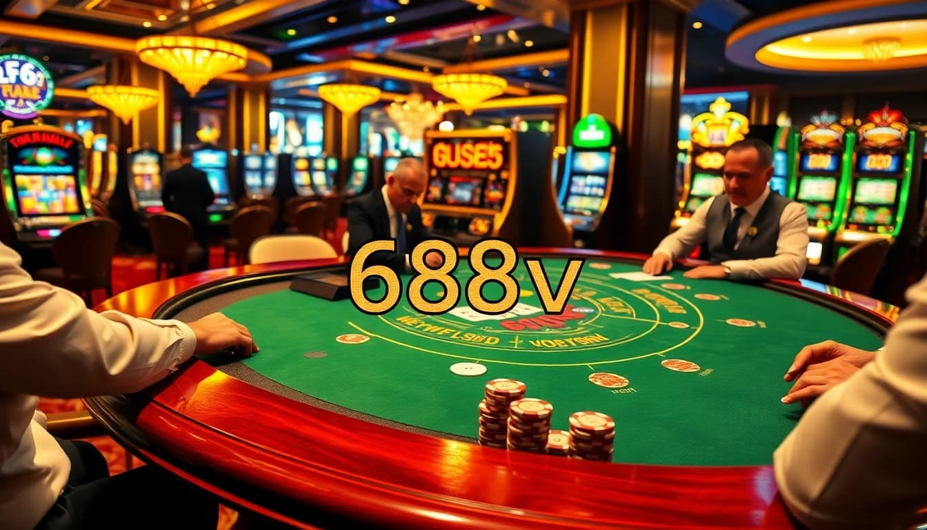 Experience high-stakes blackjack excitement at 688v casino table in a luxurious setting.