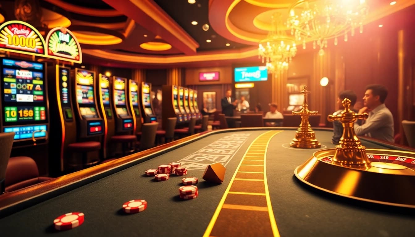 Playing poker with excitement at ST6666 online casino, showcasing vibrant slot machines.