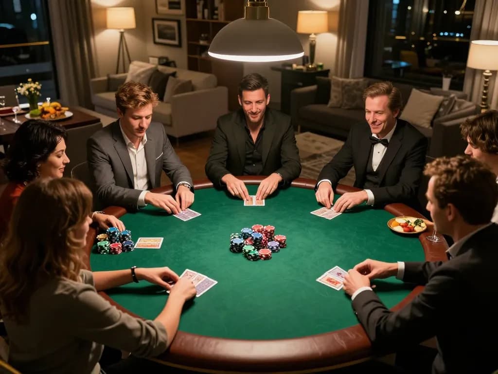 gameradar enhances poker strategy as players gather around a round table during an exciting home game night