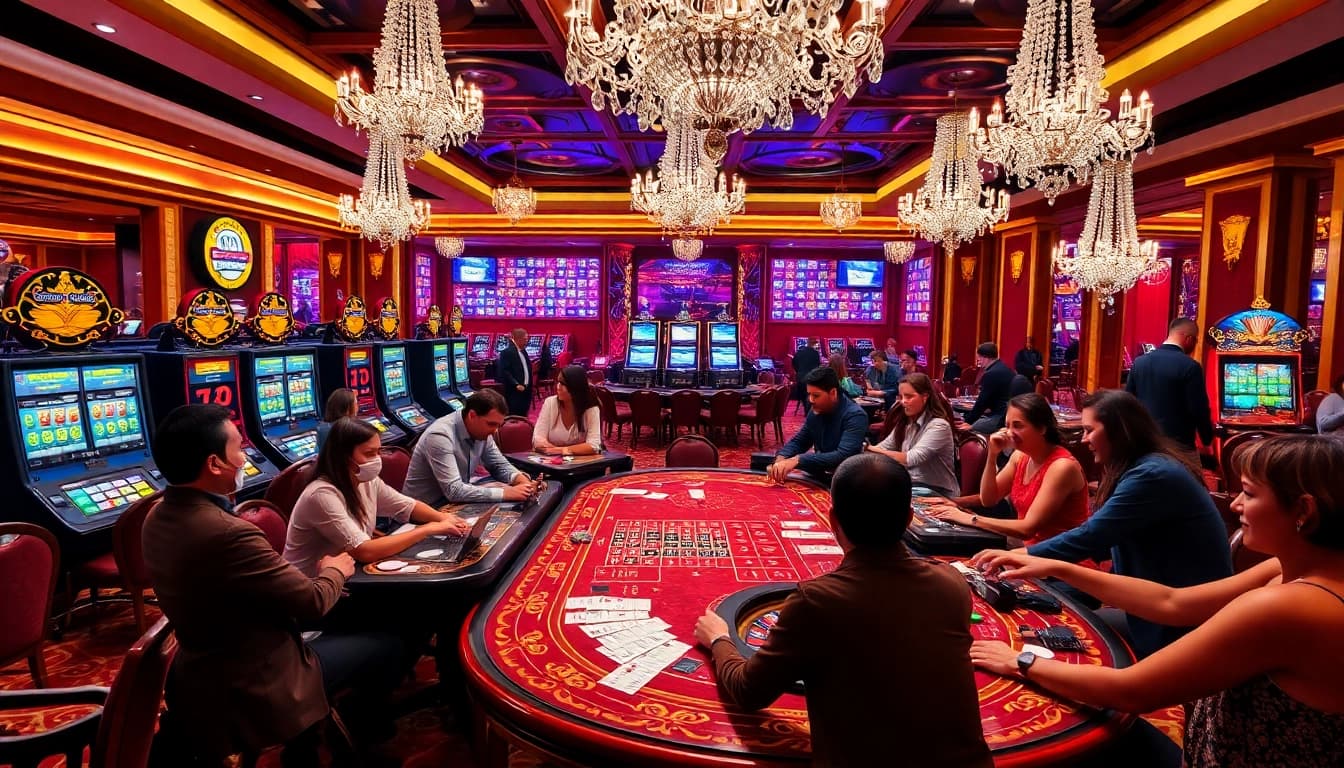 Engaged players experiencing the thrilling atmosphere of casino games from https://hanoiculturetravel.com/ while enjoying poker and roulette tables.