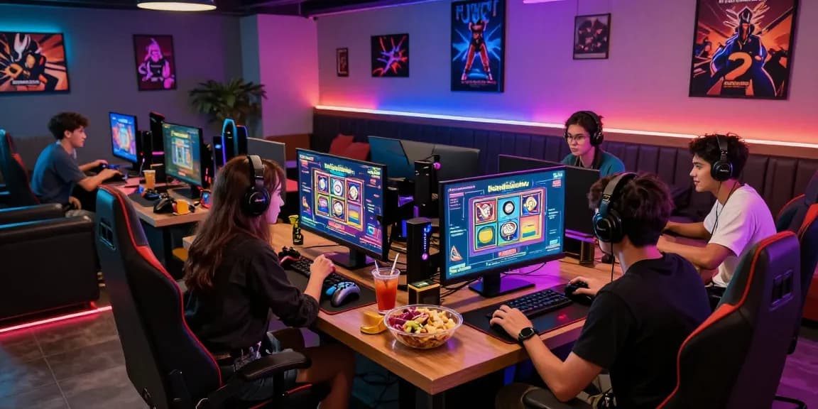 Friends enjoying a fun gaming night on Pajaktoto with vibrant visuals and snacks.