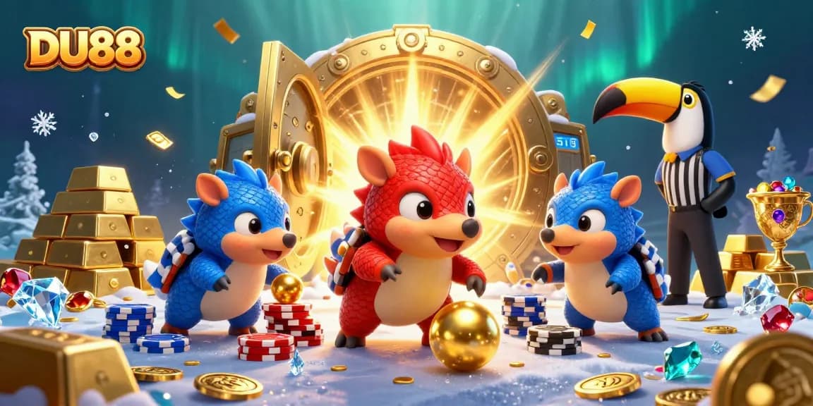 Engage in thrilling gameplay with DU88 as rival pangolins roll golden balls and play among poker chips.