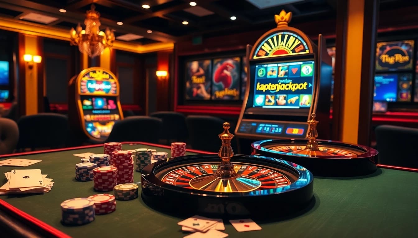 Experience the thrill of kaptenjackpot at an opulent casino table with cards and chips.