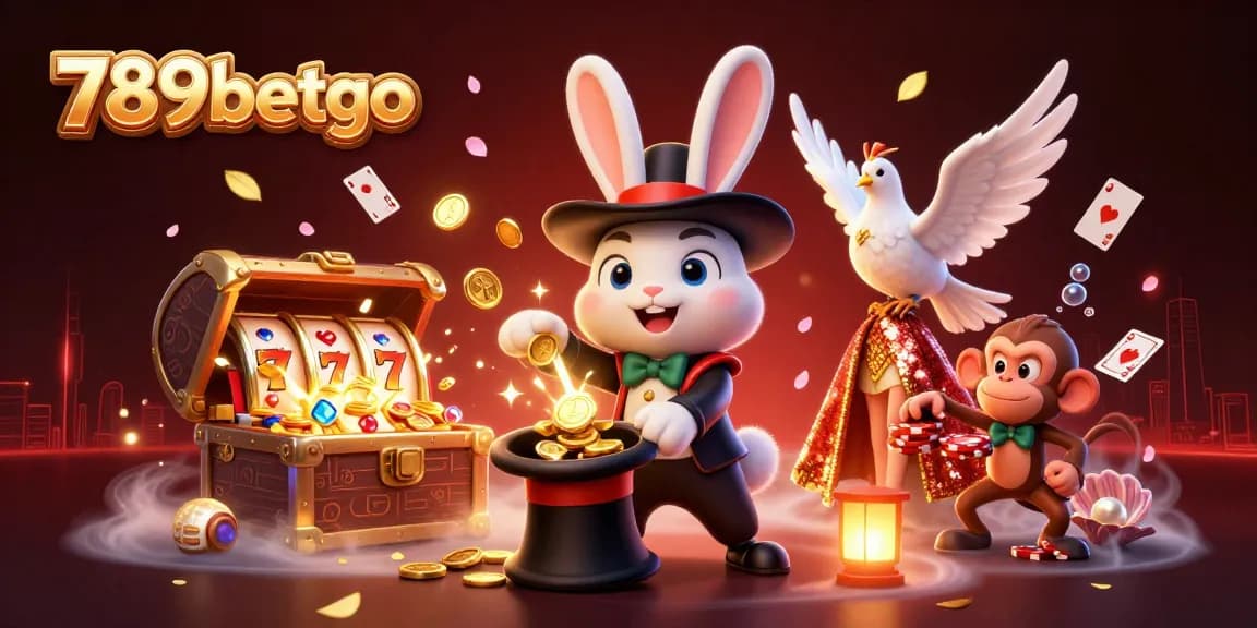 Experience the thrill of 789betgo as a magician rabbit reveals golden coins and poker chips in a vibrant casino scene.