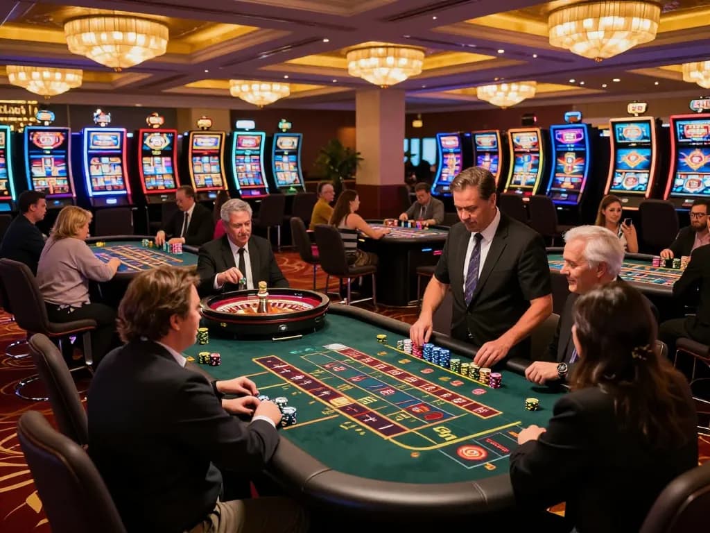 ATQ casino players engaged at roulette table with vibrant lighting and luxury ambiance.