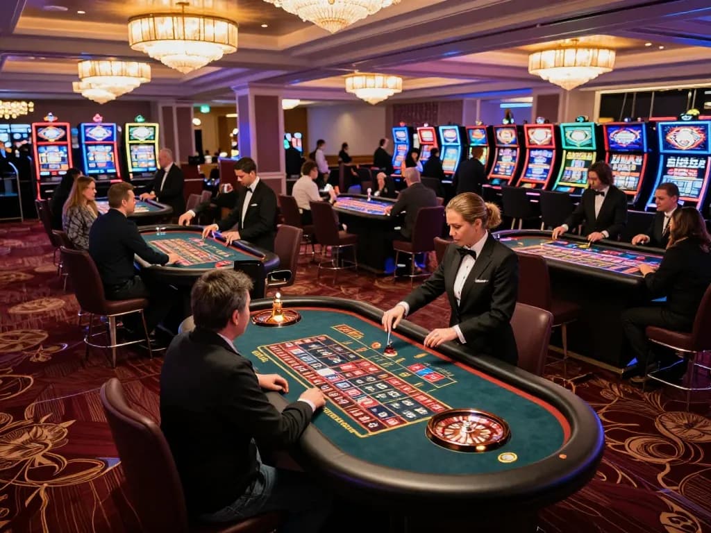 Players engaging in roulette gameplay at a lively casino floor with W69 vibes, capturing excitement and strategic betting action