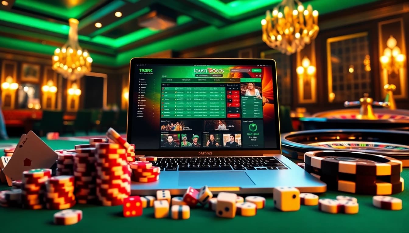 Betting Online Now scene with dynamic gambling elements including chips and roulette wheel.