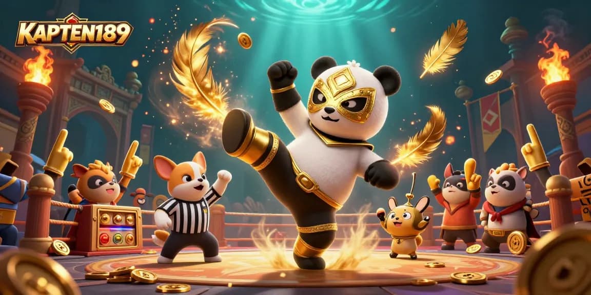 KAPTEN189 slot online gacor, panda pejuang terbang dan chihuahua wasit di arena taruhan ekspresif.
