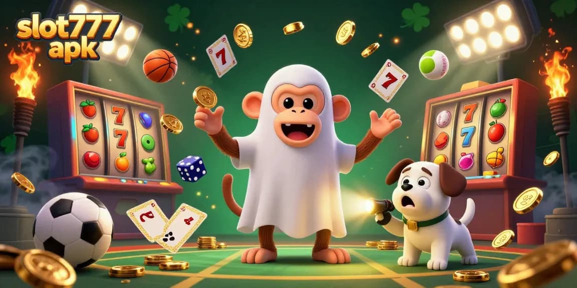Engage with slot777 apk through a lively 3D illustration capturing the excitement of a vibrant casino scene.