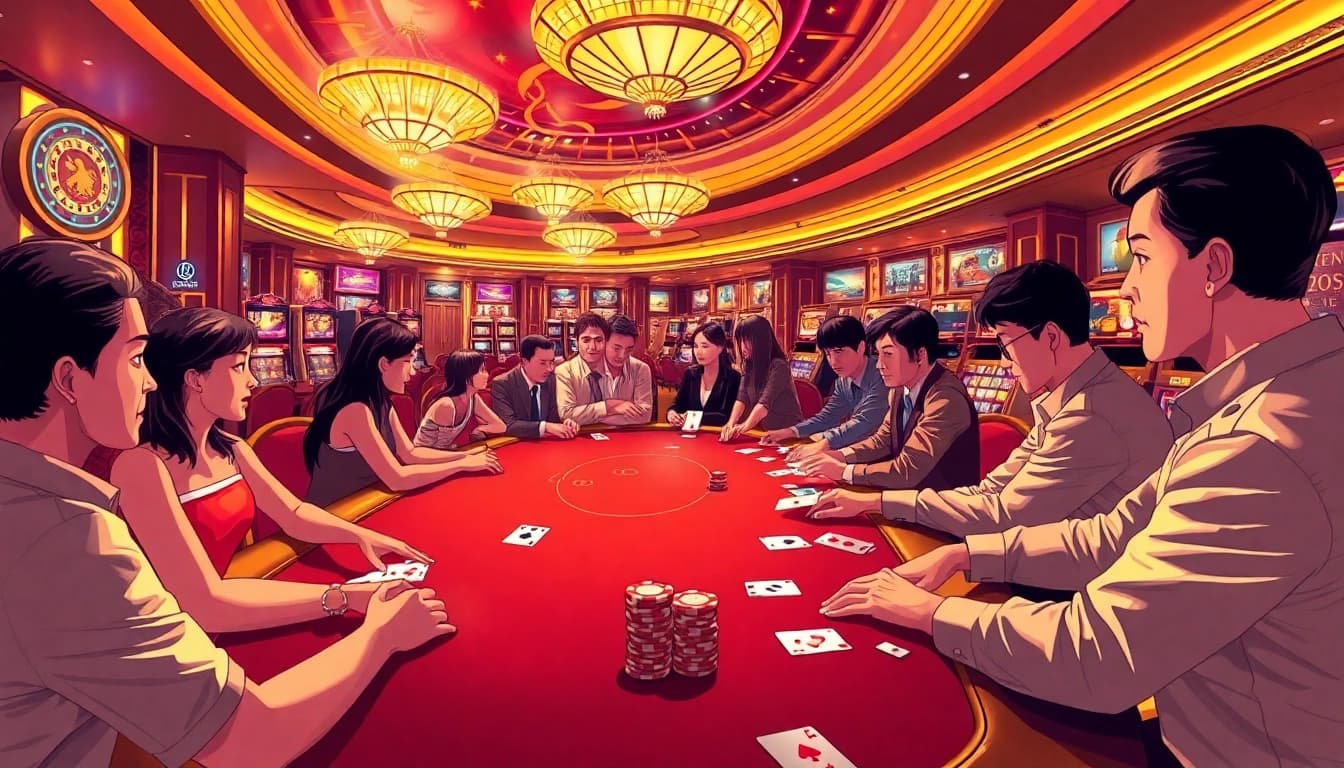 Experience excitement at U 888 casino with vibrant slot machines and poker tables.