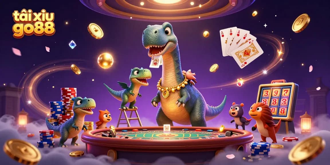 Experience thrilling tài xỉu go88 action in this dynamic casino scene with vibrant characters and game elements.