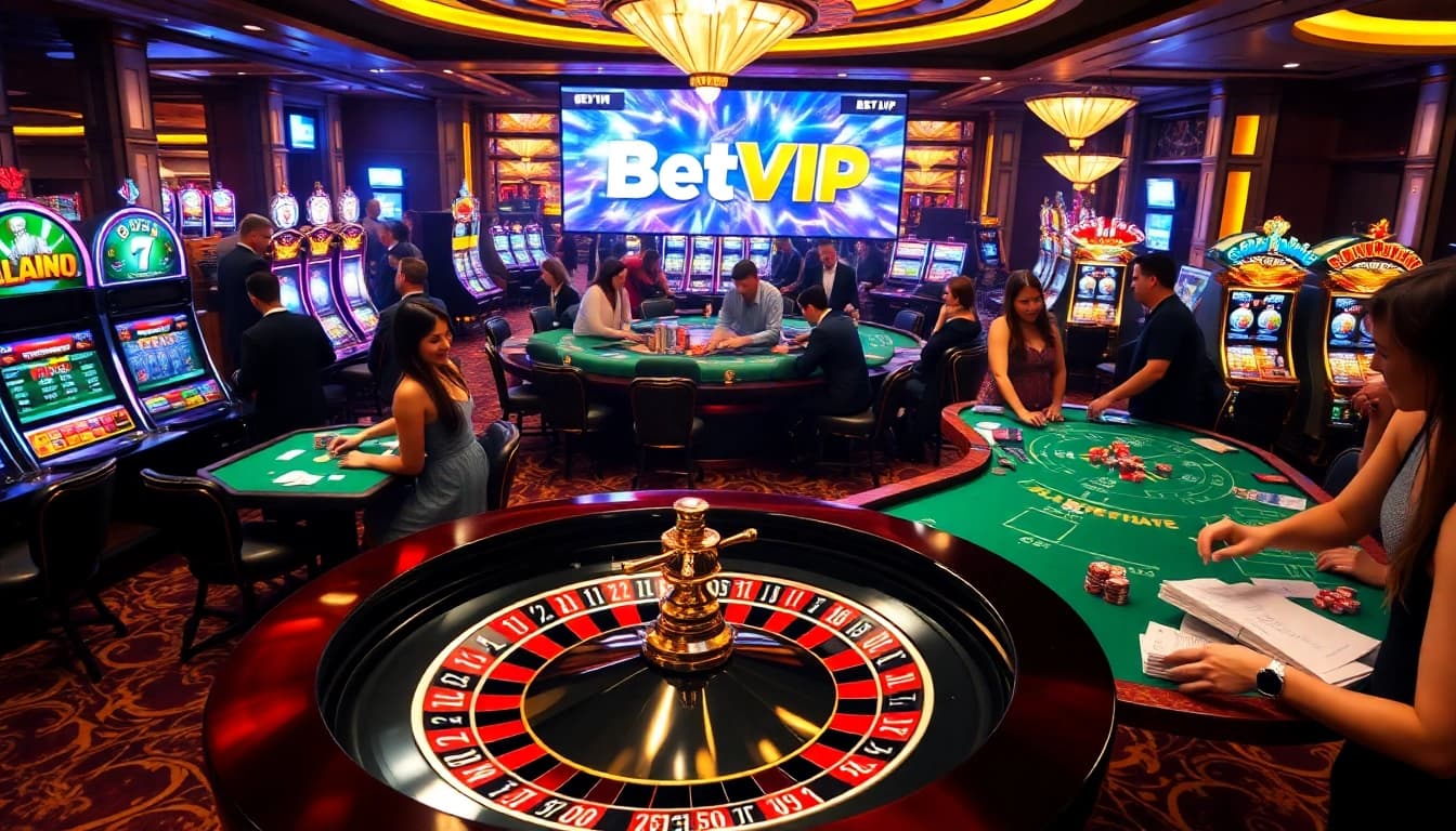Người chơi tận hưởng trải nghiệm trò chơi đầy hồi hộp tại casino trực tuyến BetVIP, thể hiện sự phấn khích và sang trọng.
